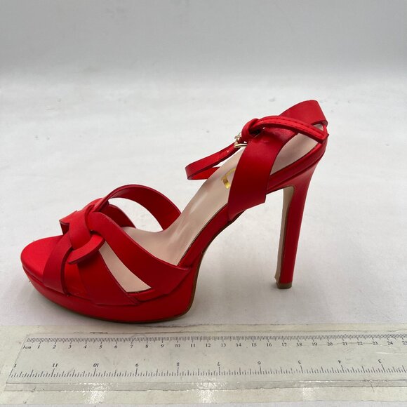 FSJ Red High Heel Strappy Sandals Open Toe Ankle Strap Platform Shoes - Picture 2 of 8